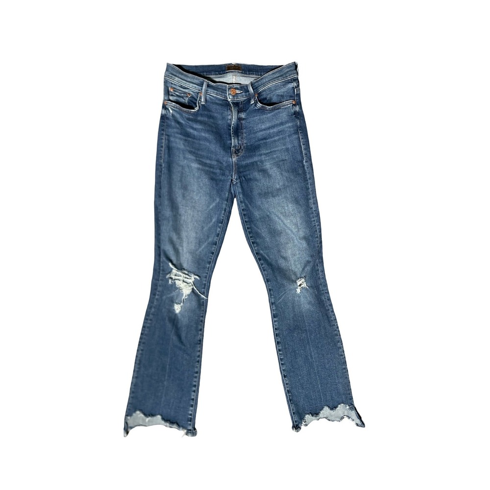 MOTHER The Hustler Ankle Fray Jeans Blue Distressed Step Hem Size 27
